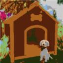 Hund mit Hütte 80x80cm cartoon Style per eMail