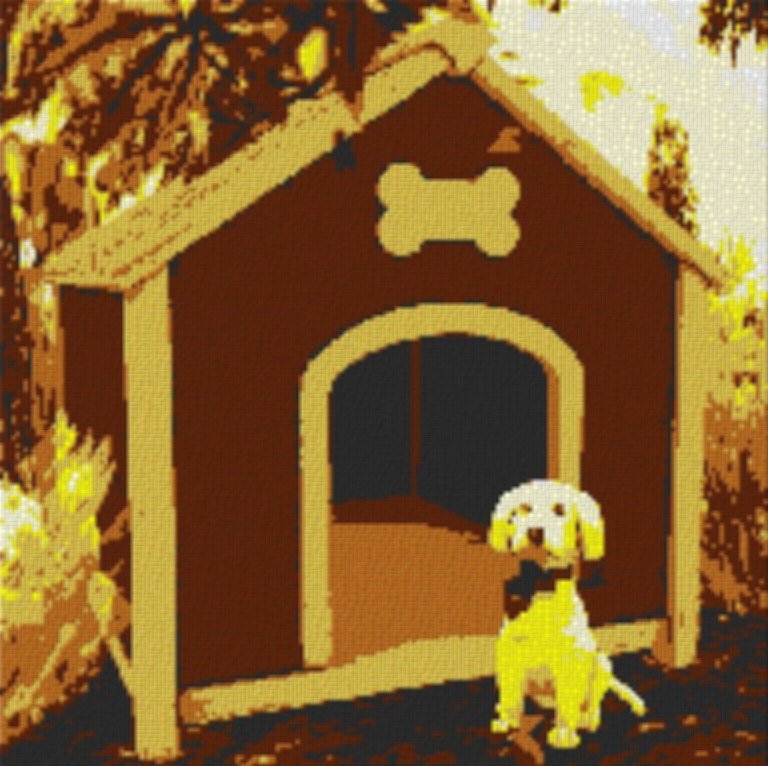Hund mit Hütte 80x80cm yellow Style Volldruck