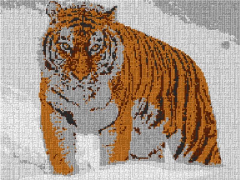 Tiger im Schnee 80x60cm cartoon Style als Volldruck
